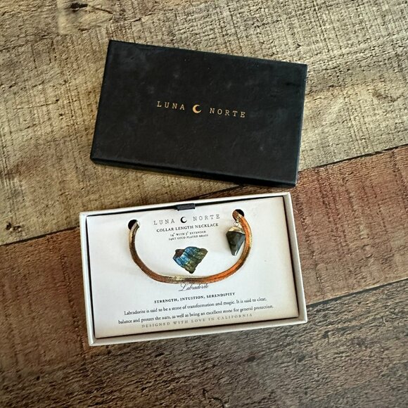 Luna Norte 14K Gold Plated Labradorite Necklace With Extender - Picture 1 of 4